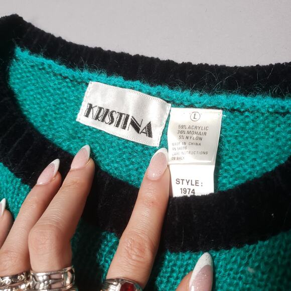 Vtg 80s Kristina Knit Pullover Mohair Blend Colorblock - Picture 3 of 8